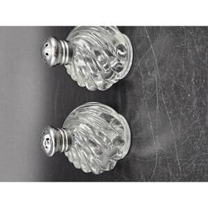 Vintage Irice NY Formal Swirl Glass Shakers 2.25" Set 1 Lid Dented